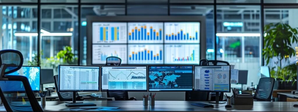 A room filled with multiple monitors and computers, designed for telecom expense management operations.